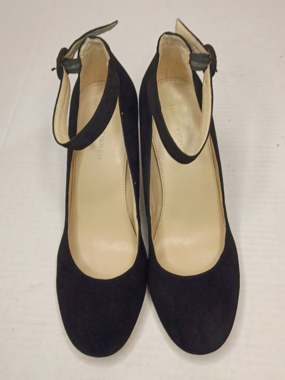Marc Fisher Ion Black Suede Ankle Strap Block Heel Pumps Women's Size 7.5M